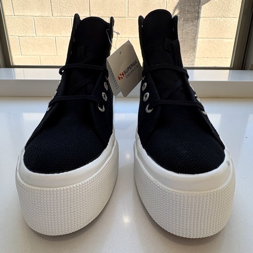 Superga 2708 High Top Platform Sneakers Lace Up Black Size 38 US 7.5 NEW - Picture 3 of 9